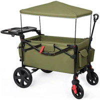 EVER ADVANCED Foldable Wagons for Two Kids &amp; Cargo, Collapsible Folding Wagon Stroller with Adjustable Handle Bar