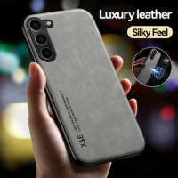 For Samsung Galaxy S23 FE 5G Case Luxury Magnetic Car Holder Leather Phone Case On Samung S23FE S 23 FE Soft Silicone Back Cover