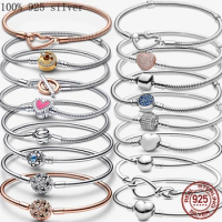 925 Silver Heart Snake Chain Bracelet For Women Infinite Knot Butterfly Infinity Clasp Femme Bracelet Bangles Luxury Jewelry