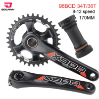 BOLANY 96BCD Mountain Bike Crank 170MM Hollow One-Piece Crankset 34T 36T Positive Negative Tooth Single Disc Bicycle Accessories