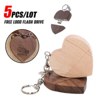 5pcs/lot Wooden Heart USB Flash Drive Pendrive 64GB 32GB 16GB 8GB 128GB 4GB U Disk Photography Wedding Gifts