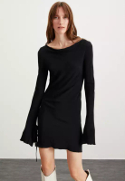 GRIMELANGE Brandy Woven Waist Open Back Open Flare Sleeve Moroccan Midi Dress