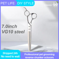 Yijiang VG10 Steel 7.0inch Pet Dog Grooming Scissors Reverse Shark Teeth Chunker Shear Thinning Rate 70%