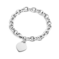 Stainless Steel women bracelet JEWELRY heart tag bracelet Rolo cable femme with tags bangle for couples Chain &amp; Link Bracelets