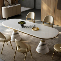 Marble Minimalist Dining Table Oval Modern Villa Home Dining Table High-Grade Natural Luxury Stone Dining Table
