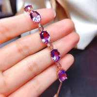 S925 Sterling Silver Rose Gold Bracelet Artificial Amethyst, Women's Valentine's Day Wedding Holiday Jewelry Gift