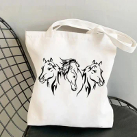 Cute Horse Head Pattern Printed Canvas Tote Bag Fashion Casual Harajuku Tote Bag High Quality Tote Book Bag-Shopping Bag