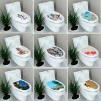 1pc Scenery Printed Toilet Stickers WC Pedestal Pan Cover Sticker Toilet Stool Commode Sticker Bathroon Decor 32*39cm