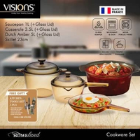[FREE GIFT] VISIONS Set Casserole Sauce Pan Kaca Pyroceram Tahan Panas & Dingin Multifungsi Made in 