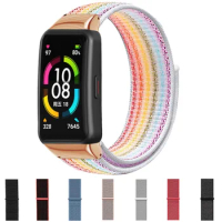 Nylon Loop Straps For Huawei Honor Band 6 Smart Wristband Breathable Women Men Bracelet Metal Connector For Honor Band 6 Correa