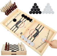 Fast Sling Puck Game - 2 in1 Chess Board and Desktop Battle Super Winner GameFast Action Wooden Air 
