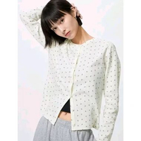 Uniqlo Pointelle Cardigan Long Sleeve Cardigan Wanita S Navy