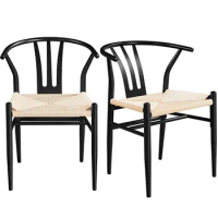 2PCS Weave Chair Mid-Century Modern Dining Chair Rattan Chair Weave Dining Chair Armchairs Black Din