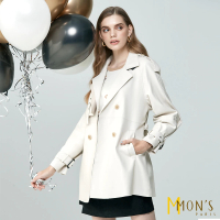 【MON’S】時尚率性大領中長風衣皮外套(100%小羊皮)