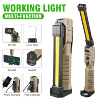 Portable Flashlight COB LED Magnetic Lanterna Type C Rechargeable Work Light Hanging Lamp with 18650 Battery Camping Torch