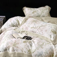 BIOSIBEDDING Sprei Bedcover Katun Jepang Sutra Motif Bunga Floral Hijau Pastel - Sprei Readystok Spr
