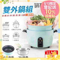 【CookPower鍋寶】萬用316分離式不沾電鍋11人份-雙鍋組-湖水綠
