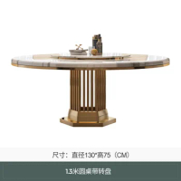 Luxury dining table Modern luxury style Rock slab marble round table with turntable household dining table