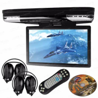 15.6" Black Flip Down Car DVD Car Roof DVD Roof Monitor DVD with Built in IR/FM Transmitter &amp; HDMI Port &amp; 2 IR/FM Headphones
