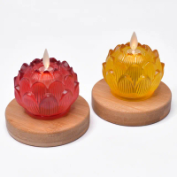 【新韻傳音】琉璃心燈-圓木底座 充電式(直徑5.3cm／2入組／圓木充電底座／蓮花燈 中元普渡拜拜)