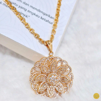 (Beli 2 Bonus 1 Random)Kalung Sultan Set Liontin Bunga Teratai Panjang 75cm dan 60cm Warna Emas 22k 