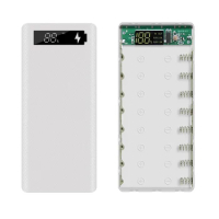 18650 Battery Power Bank Case LCD Display Support 20000MAh LCD Display for 8X18650 Battery DIY Powerbank Case(White)