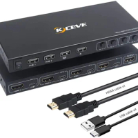 KCEVE HDMI KVM Switch 4 Computer KVM Switch Share Mouse Switch Support 4K@60Hz With hub function for laptop, PS4, HDTV EDID