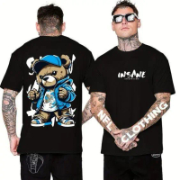 Kaos Oblong Pria  GRAFFITY Motif Tulisan BEAR INSANE Hitam DISPLAY Baju Distro Terbaru Bahan Katun C