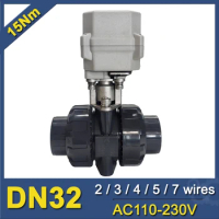 DN32 Tsaifan 2 Way Plastic Electric Water Valve 1-1/4 inch Automated Ball valve CE certifed metal gears for water tank