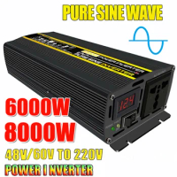 8000/6000W Pure Sine Wave Inverter Power Voltage Transformer LED Display DC 48V/60V to AC 220V Converter Car Home Outdoor