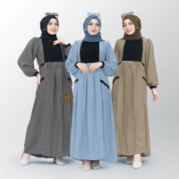 Gamis Wanita Polos Kombinasi Premium Busui Friendly Lengan Balon Karet Kekinian  - Radwah Rafanda