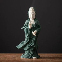 娑婆三聖釋迦牟尼佛像觀音地藏王菩薩供奉客廳桌面陶瓷工藝品擺件白瓷綠衣三聖【觀音】