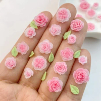 50PCS pink 3D roses, camellias Daisy Nail Art Charms Accessories Manicure Decor Supplies Nails Decoration Supplies Materials