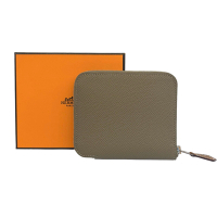 HERMES 愛馬仕 經典silk in系列EPSOM小牛皮拉鍊絲巾短夾(大象灰X招財絲巾)