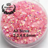 All Sizes 2,3,4,5,6mm Resin Rhinestone 14 Facets Flatback Jelly Pink AB Decoration for Phones Bags Shoes Nails DIY