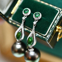 JY Pearls Earrings Fine Jewelry Solid 18K Gold 10-11mm Tahitian Black Pearls Drop Dangle Earrings Valentine's Day Gift