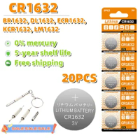 20PCS 125mAh CR1632 Coin Cells Batteries CR 1632 DL1632 BR1632 LM1632 ECR1632 Lithium Button Battery For Watch Remote Key