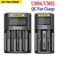 NITECORE UMS4 UMS2 Battery charger QC Fast Charge with 4 Slots Output LCD Display For 18650 14500 16340 26650 21700 AA AAA