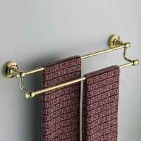 Gold Color Brass Wall Mounted Bathroom Hardware Double Towel Rail Bar Holder Dba102