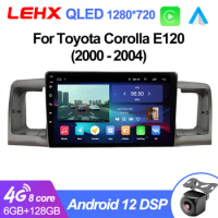 LEHX Pro 2 Din Android 12 Car Radio Multimedia Player Navigation GPS For Toyota Corolla E130 E120 2000-2004 Carplay 2din Stereo