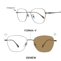 GEMEW กรอบไทเทเนียม  : รุ่น Forma-v  กรองแสงสีฟ้า ออกแดดเปลี่ยนสีชา Titanium Ip