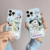 New Kawaii Miniso Cartoon Snoopy All Inclusive Phone Case Iphone 15/14Pormax Invisible Stand Anime Printing Case Birthday Gift