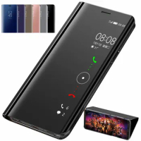Smart Mirror Flip Case For Samsung Galaxy Note 10 Plus Clear View Cover For S20 S10 9 A10 A20 E A30 A50 A6 J6 2018 Leather Coque