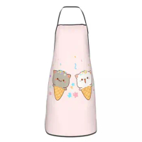 Funny Ice Cream Cooking Master Bib Aprons Kitchen Chef Peach and Goma Mochi Cat Tablier Cuisine for Cooking Baking Gardening