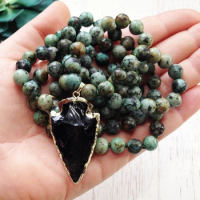 African Turquoise Mala Beads | Meditation Beads 108 | Black Tourmaline Pendant | Turquoise Mala Necklace For Men | Prosperity