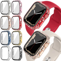 Diamond Apple Watch Case Glass+Cover For Apple Watch Series 7 8 9 41mm 45mm iWatch Apple Watch Screen Protector Protective Case