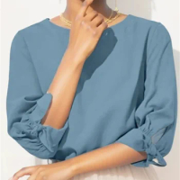 ZANZEA Fashion Half Sleeve Tops Casual Loose Solid Blouse Women Bandage Cuff Blusas 2024 Summer O-neck Shirt Vintage Chic Tunics