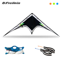 Freilein Black Feather 2 Line Stunt Kite 2.4m Professional Acrobatic Kite PC31 Wrist Strap + 2 x 30m x 90lb Spectra Lines + Bag