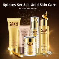 24k Gold Skin Care Set Age;ess Super Bright Cleanser Toner Serum Lotion BB Cream Whitening Moisturizing Anti-Spots