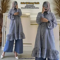 Sela Set Tunik Setelan Wanita Long Tunik Rayon Diamond Premium One Set Wanita Kekinian Celana Kulot 